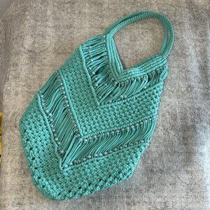Macrame Crochet Teal Cross Body Purse Made In India Boho Hippie